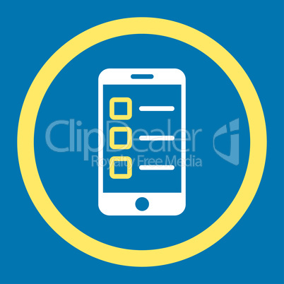 Mobile test flat yellow and white colors rounded vector icon