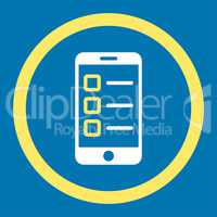 Mobile test flat yellow and white colors rounded vector icon
