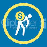 Money courier flat yellow and white colors rounded vector icon