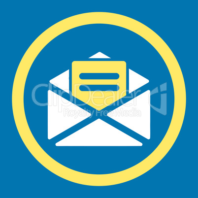 Open mail flat yellow and white colors rounded vector icon