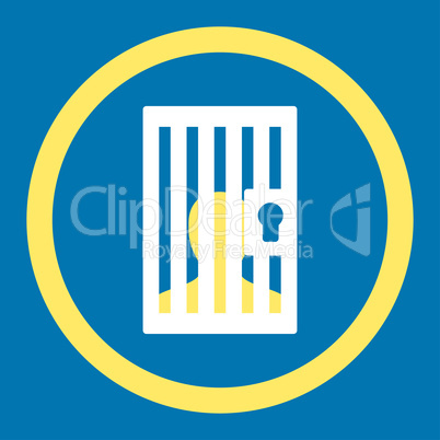 Prison flat yellow and white colors rounded vector icon