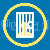 Prison flat yellow and white colors rounded vector icon