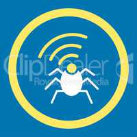 Radio spy bug flat yellow and white colors rounded vector icon
