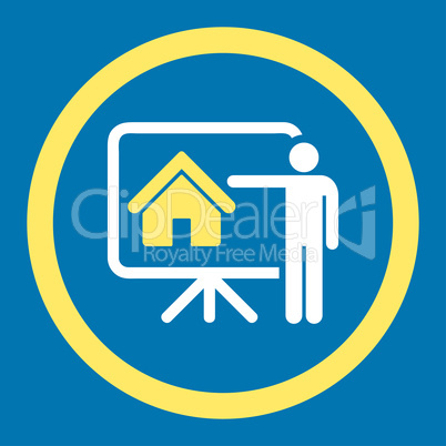 Realtor flat yellow and white colors rounded vector icon