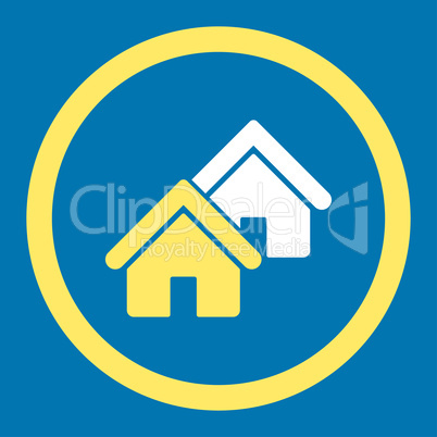 Realty flat yellow and white colors rounded vector icon