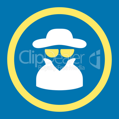 Spy flat yellow and white colors rounded vector icon