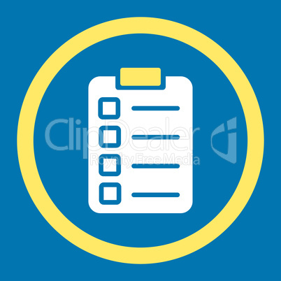 Test task flat yellow and white colors rounded vector icon