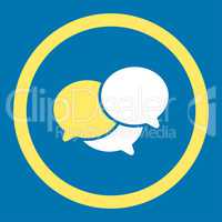 Webinar flat yellow and white colors rounded vector icon