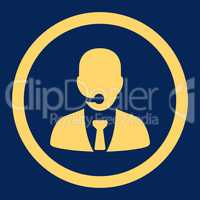 Call center operator flat yellow color rounded vector icon