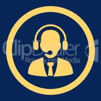 Call center flat yellow color rounded vector icon