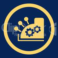 Cash register flat yellow color rounded vector icon