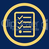 Checklist flat yellow color rounded vector icon