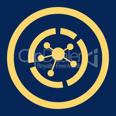 Connections diagram flat yellow color rounded vector icon