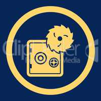 Hacking theft flat yellow color rounded vector icon