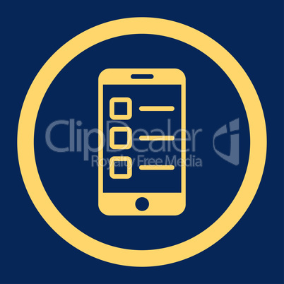 Mobile test flat yellow color rounded vector icon