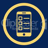 Mobile test flat yellow color rounded vector icon