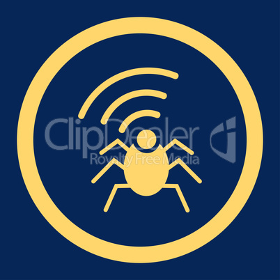 Radio spy bug flat yellow color rounded vector icon