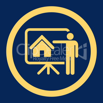 Realtor flat yellow color rounded vector icon
