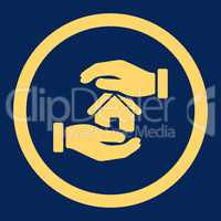 Realty insurance flat yellow color rounded vector icon