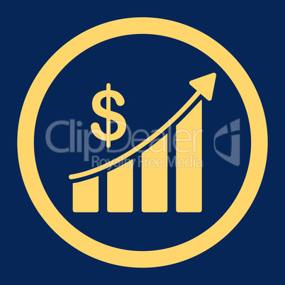 Sales flat yellow color rounded vector icon