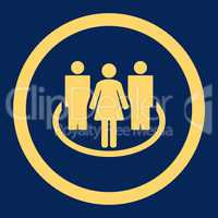 Society flat yellow color rounded vector icon