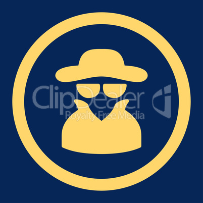 Spy flat yellow color rounded vector icon