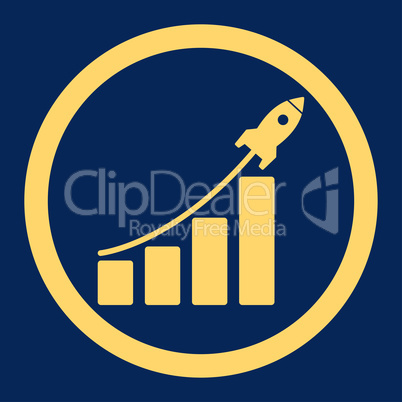 Startup sales flat yellow color rounded vector icon