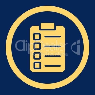 Test task flat yellow color rounded vector icon
