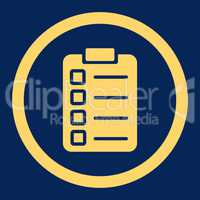 Test task flat yellow color rounded vector icon