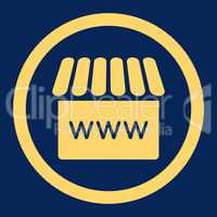 Webstore flat yellow color rounded vector icon