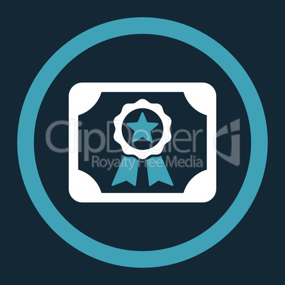 Certificate flat blue and white colors rounded vector icon
