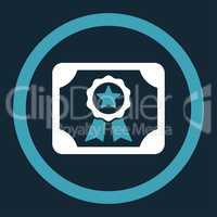 Certificate flat blue and white colors rounded vector icon