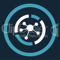Connections diagram flat blue and white colors rounded vector icon