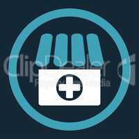 Drugstore flat blue and white colors rounded vector icon