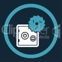 Hacking theft flat blue and white colors rounded vector icon