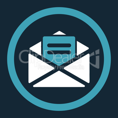 Open mail flat blue and white colors rounded vector icon