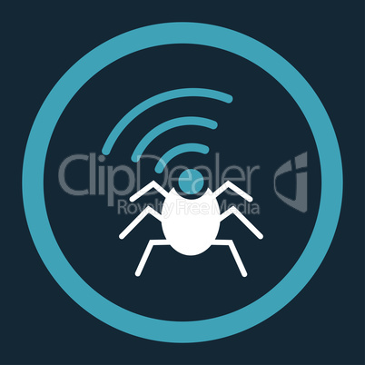 Radio spy bug flat blue and white colors rounded vector icon