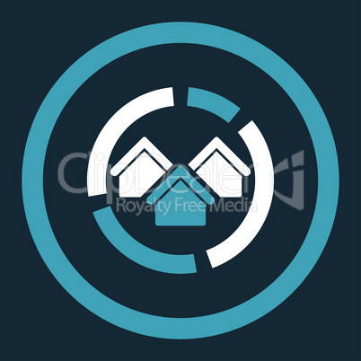 Realty diagram flat blue and white colors rounded vector icon