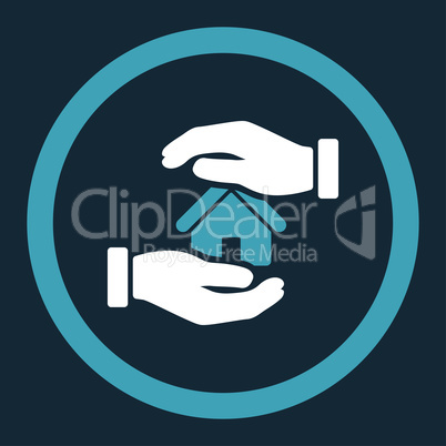 Realty insurance flat blue and white colors rounded vector icon
