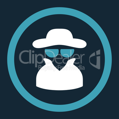 Spy flat blue and white colors rounded vector icon