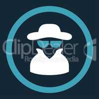 Spy flat blue and white colors rounded vector icon