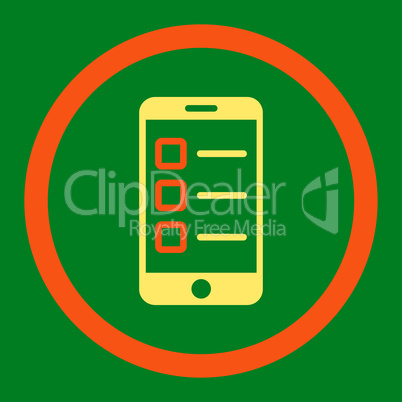 Mobile test flat orange and yellow colors rounded vector icon