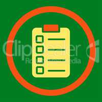 Test task flat orange and yellow colors rounded vector icon