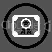Certificate flat black and white colors rounded vector icon
