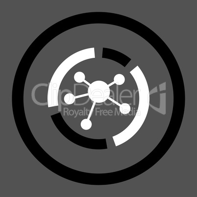 Connections diagram flat black and white colors rounded vector icon