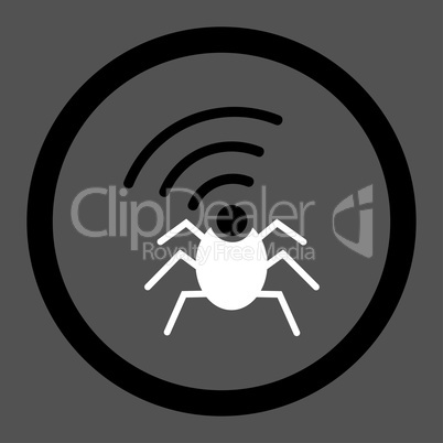 Radio spy bug flat black and white colors rounded vector icon