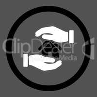 Realty insurance flat black and white colors rounded vector icon