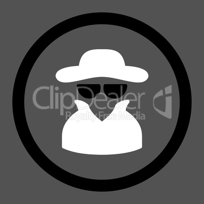 Spy flat black and white colors rounded vector icon