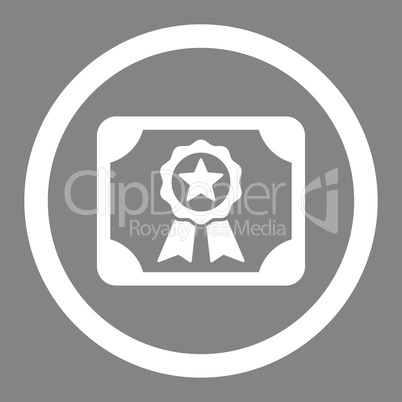 Certificate flat white color rounded vector icon