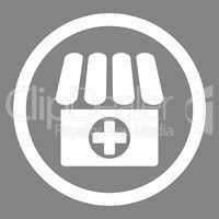 Drugstore flat white color rounded vector icon